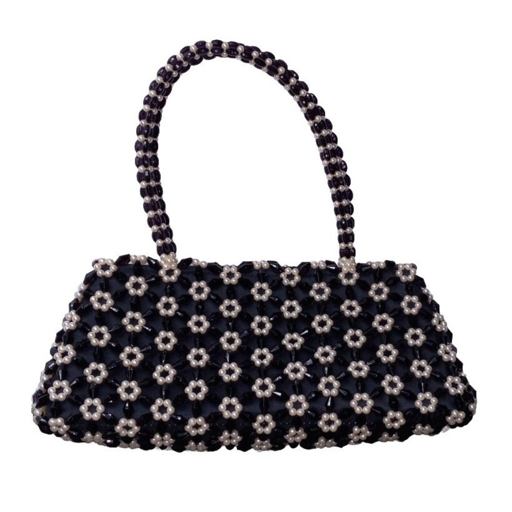 Black Beaded Pearl Flower Evening Bag - Picture 2 of 6